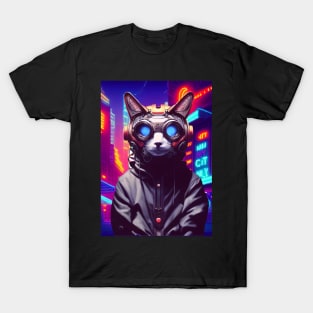 Techno Cat In Japan Neon City T-Shirt